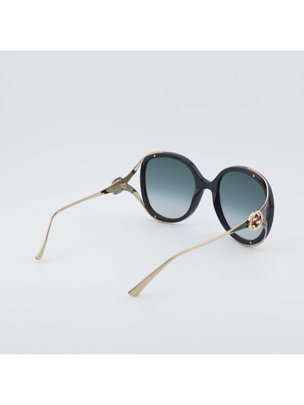 Gucci GG0226S 007 Sunglasses Shiny Black Round Frame, Grey Gradient Lenses - Picture 4 of 12